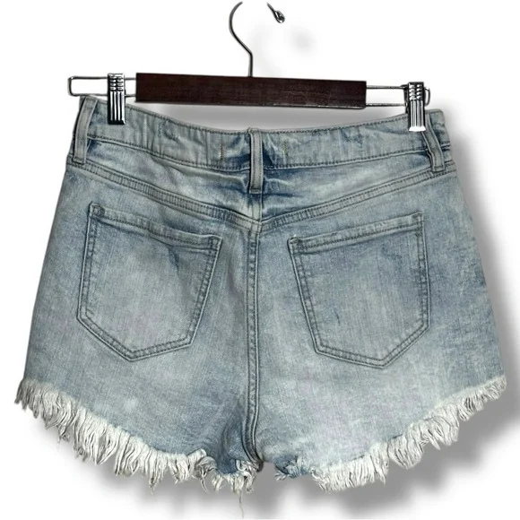 Eunina Light Blue Distressed Frayed Hem Micro Mini Jean Shorts - Picture 5 of 11